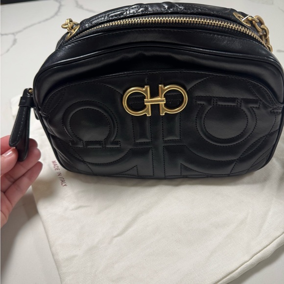 Salvatore Ferragamo Black Crossbody Bag with Gold Accents - Picture 8 of 15